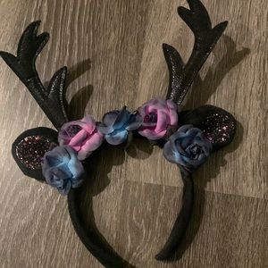 Black Deer Horns with Black Floral Crown Headpiece